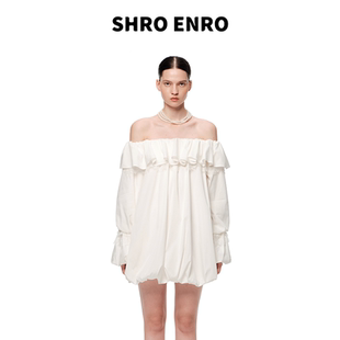 高级千金风蕾丝拼接一字肩花苞连衣裙短裙 新款 SHRO ENRO2025秋季