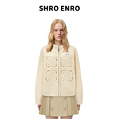 ENRO 2026春季 新款 SHRO 百搭手工编织图纹拉链羊毛针织毛衣开衫 女