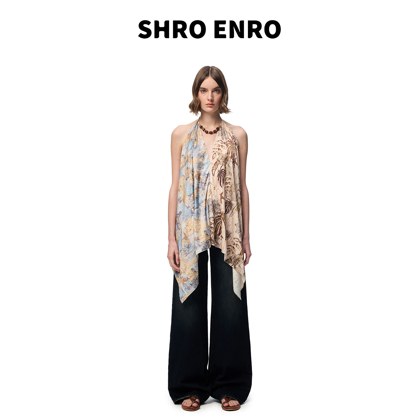SHRO ENRO26夏季新款串珠项链挂脖背心V领度假风不规则露背上衣女