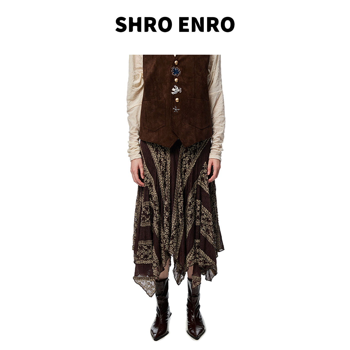 SHRO ENRO 2025秋季新款复古重工拼接不规则梨形身材伯克利半身裙,女装/女士精品,半身裙,淘宝优惠券,粉丝福利购,淘宝优惠卷