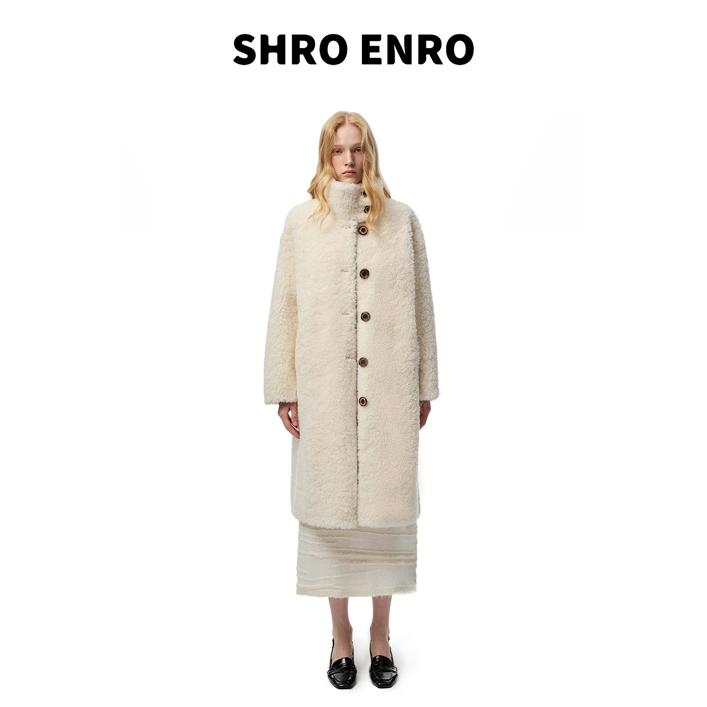 SHROENRO立领正肩羊毛长款大衣