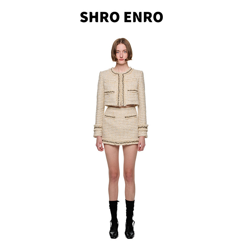 SHROENRO拉毛金银丝粗花呢套装