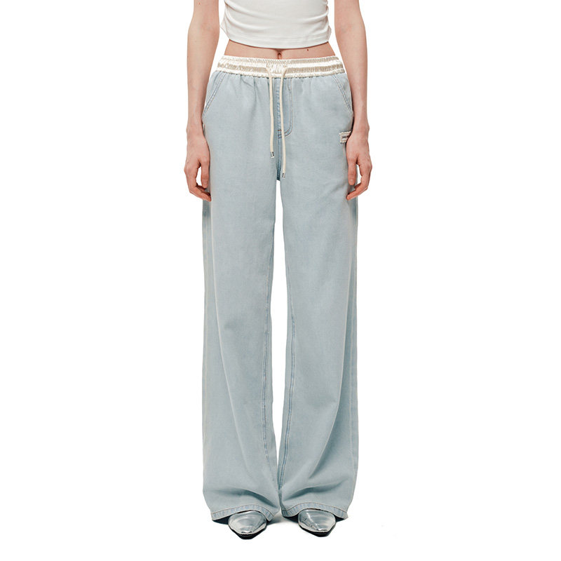 SHROENRO水洗牛仔休闲阔腿裤