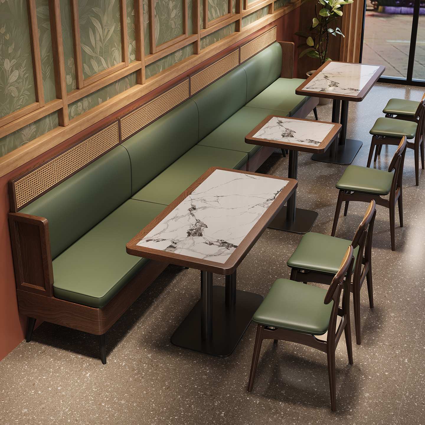主题餐厅卡座沙发桌椅商用靠墙茶楼餐厅实木桌子半圆卡座餐桌组合