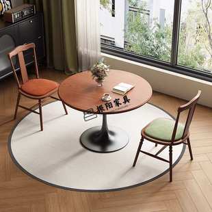 郁金香实木小圆桌小户型家用阳台圆形餐桌休闲咖啡桌洽谈桌小荼几