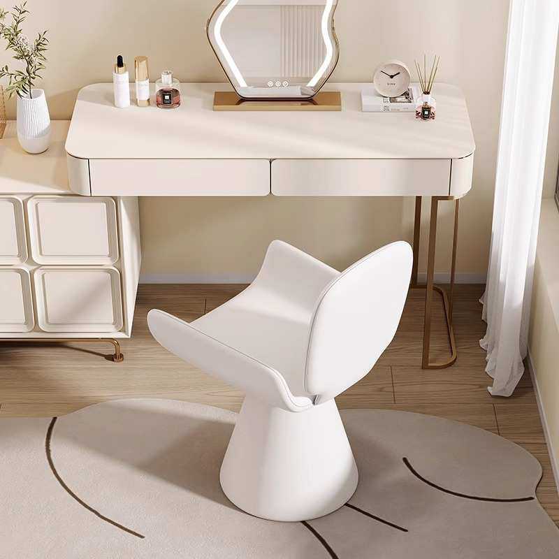 奶油风化妆椅轻奢高级感梳妆台凳子可旋转卧室女生靠背餐桌电脑椅