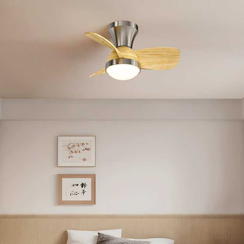 中古风扇灯复古美式餐厅吊扇灯意式小尺寸胡桃木色法式卧室电扇灯