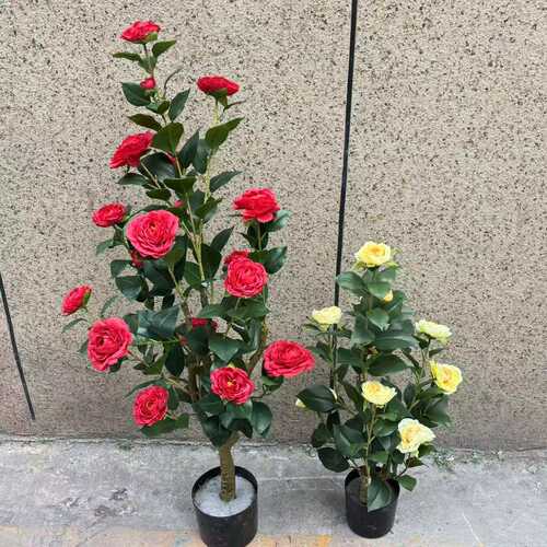仿真茶花树山茶花人造假绿植盆栽家居装饰落地摆件室内轻奢仿真花