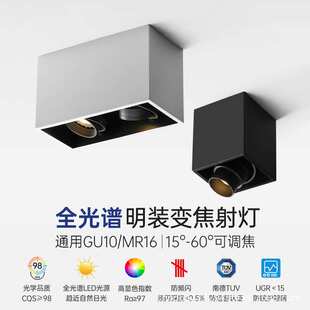 led射灯天花灯双头明装筒灯可调焦角度玄关过道灯调光智能调焦
