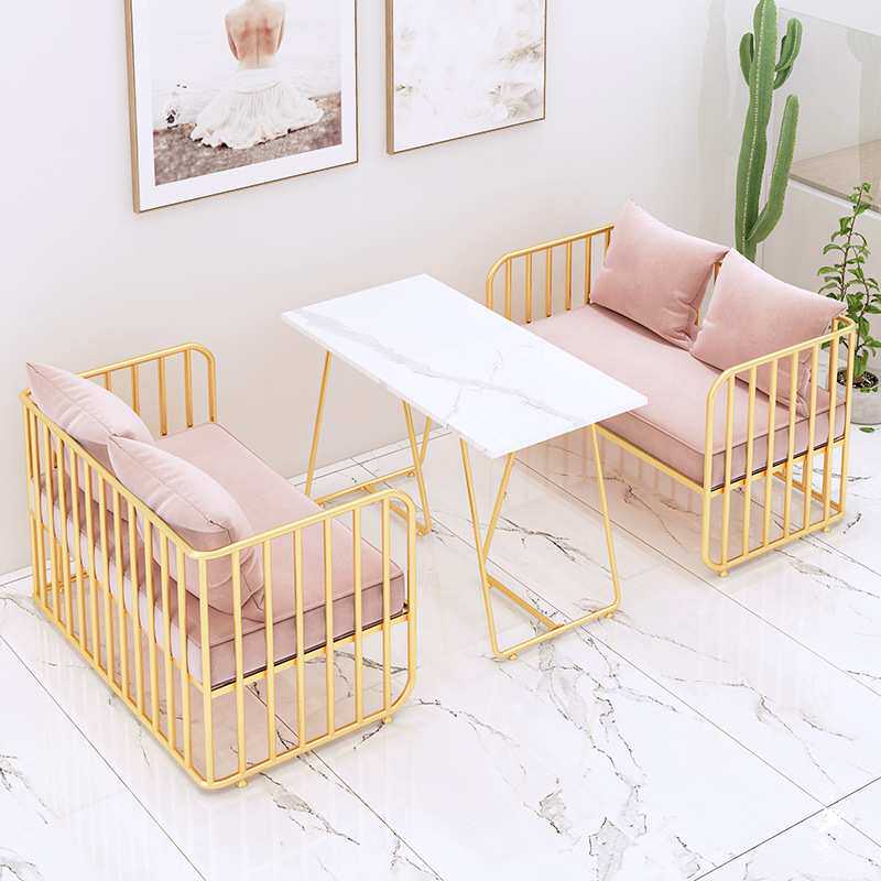 北欧奶茶店咖啡厅布艺沙发网红餐厅甜品店休息区卡座沙发桌椅组合