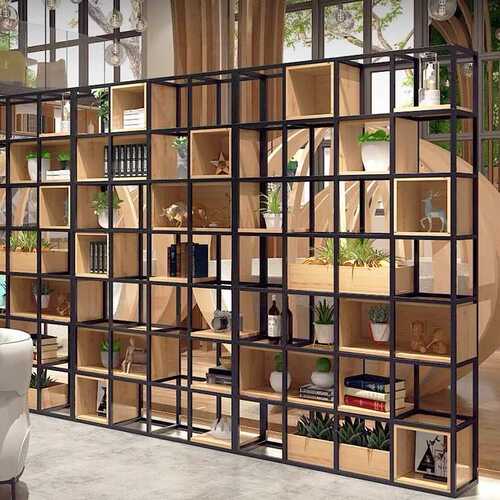 铁艺置物架工业风实木客厅办公室隔断屏风多层墙面展示架玄关柜子
