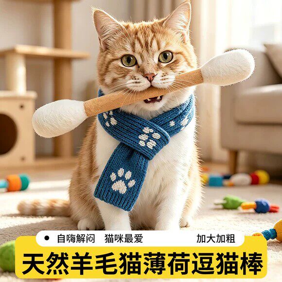 羊毛毡棉签猫咪宠物玩具猫薄荷猫自嗨解闷磨牙神器耐咬小猫逗猫棒