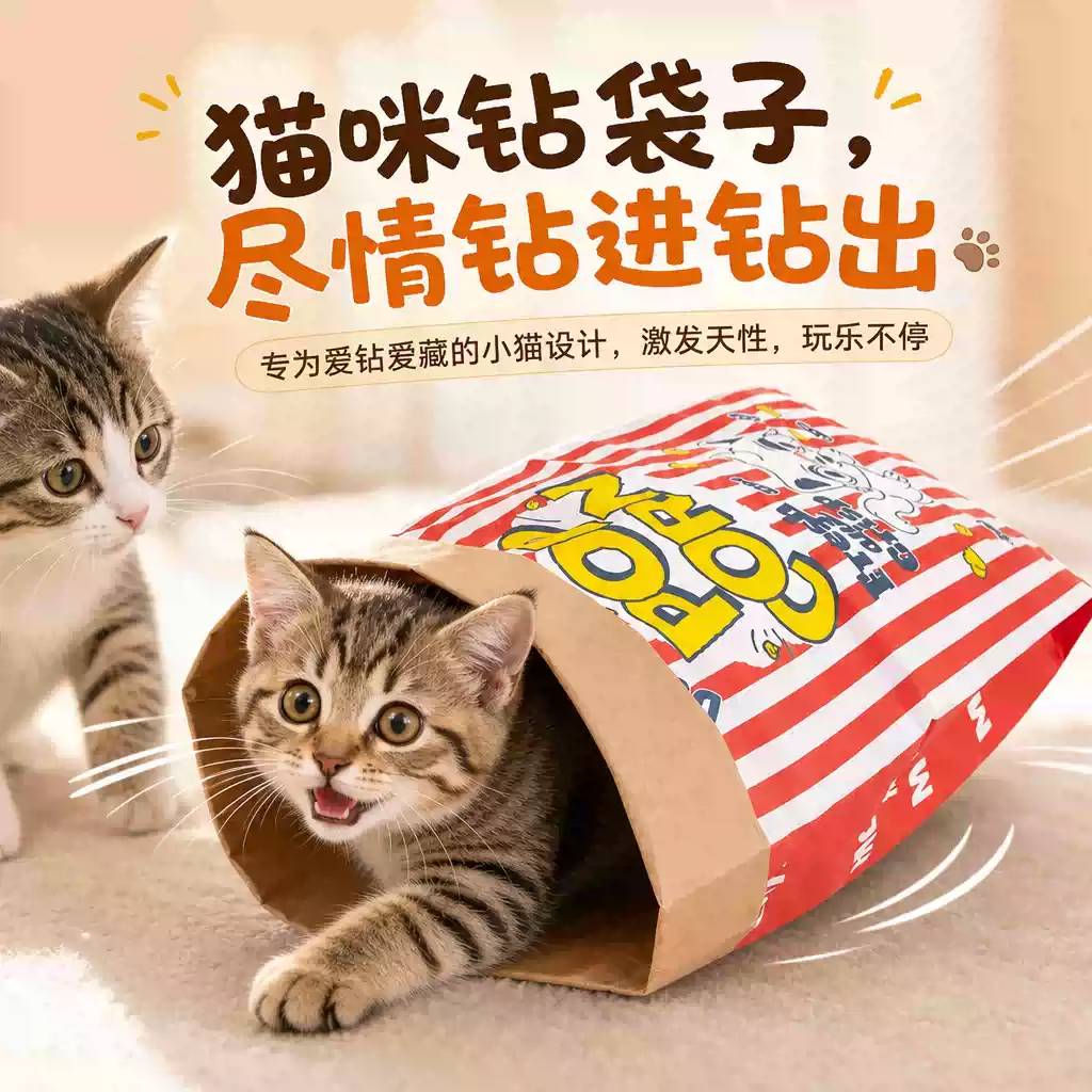 猫玩具牛皮纸袋自嗨解闷神器钻袋子捉迷藏逗猫棒响纸耐咬宠物用品