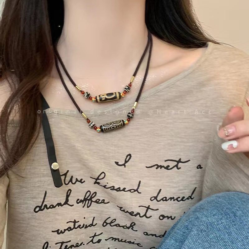 天珠项炼民族风藏式小众设计感男女情侣九眼六眼财神新中式覆古潮