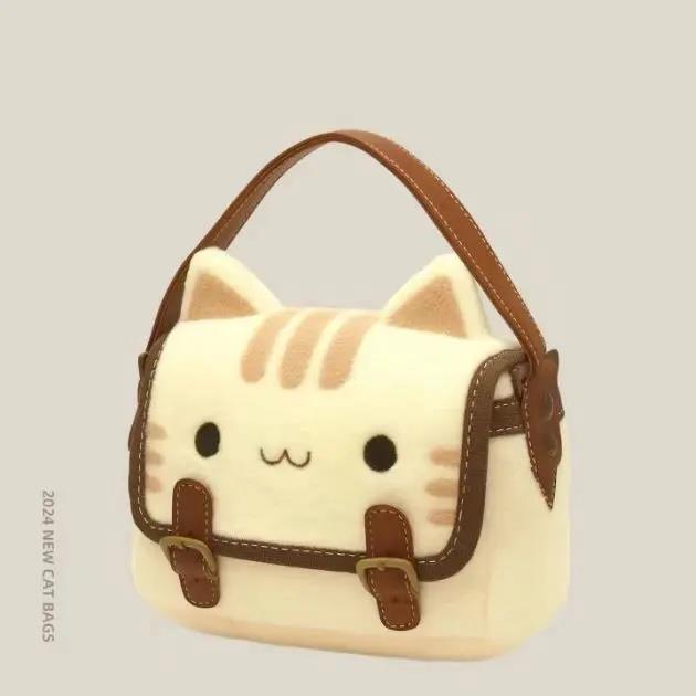 猫咪小方包卡通毛毛玩偶包毛绒绒包女创意可爱学生百搭背包手拿包