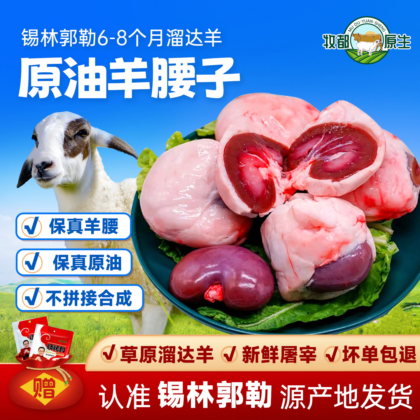内蒙古原油新鲜羊腰子羊肾烧烤食材锡盟冷冻羊宝家用商用批发顺丰