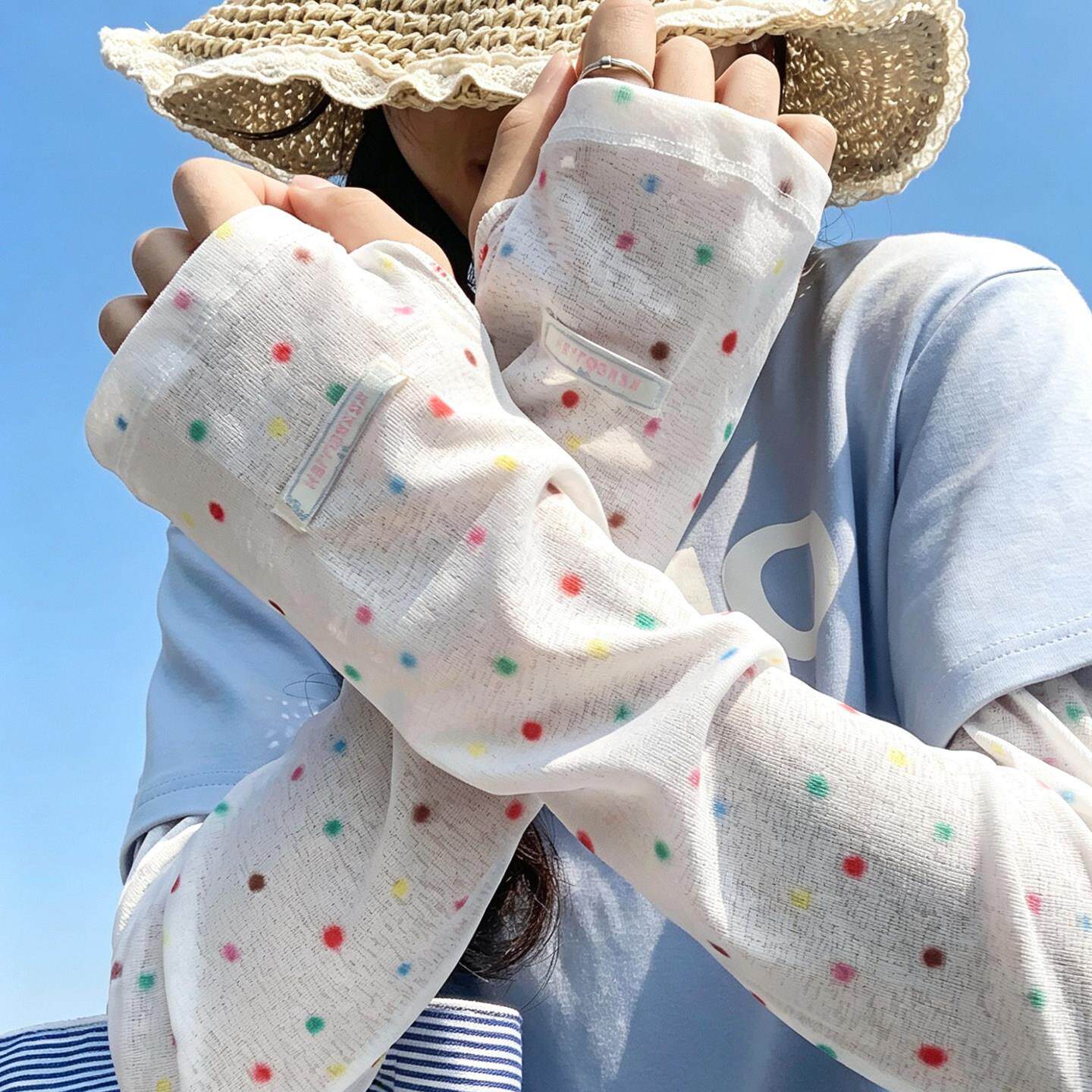 多巴胺彩色波点防晒袖套女夏宽松冰袖骑行开车透气护手臂户外遮阳