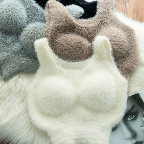 绵羊毛毛自发热保暖背心文胸一体式女款带胸垫秋冬季加绒加厚内衣