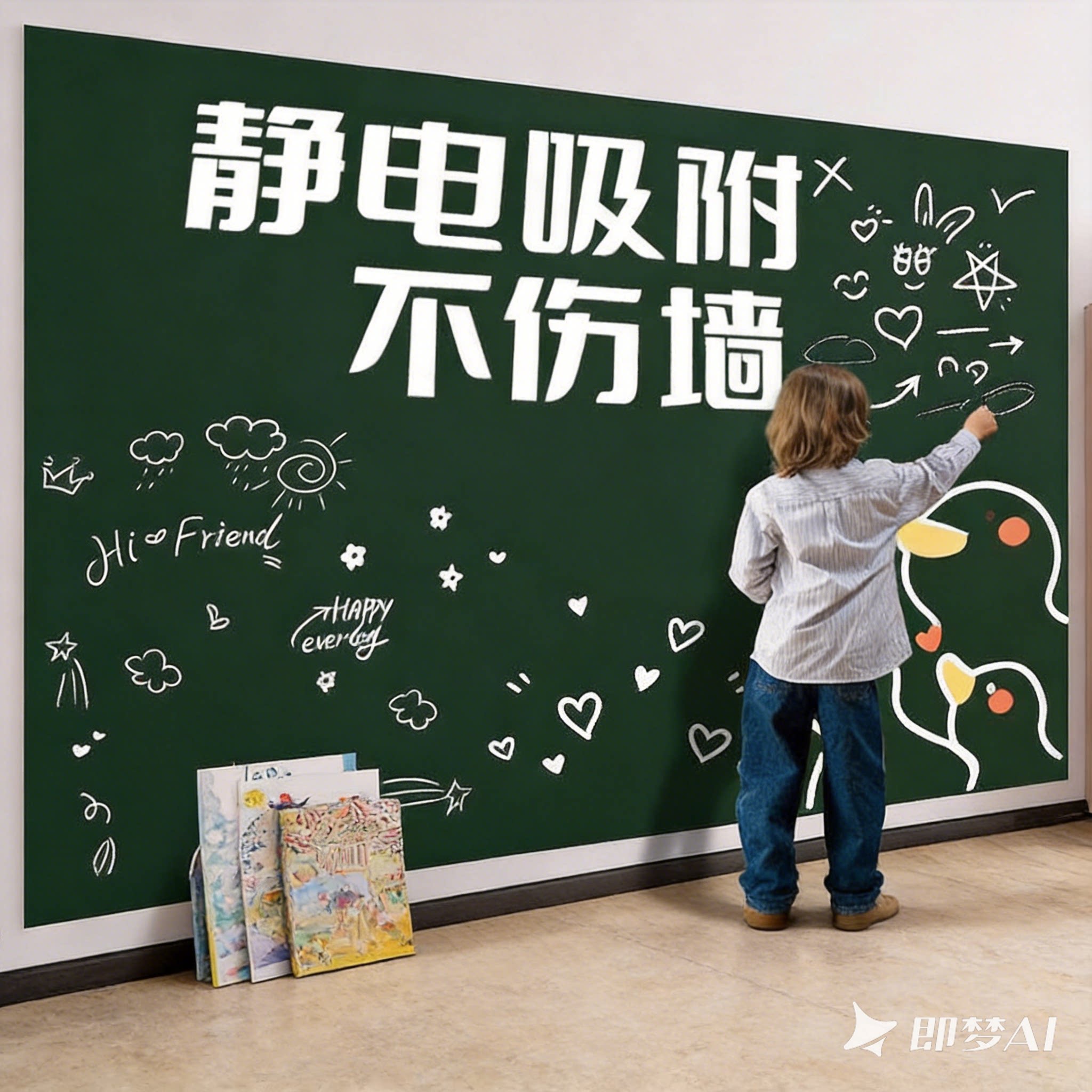 静电涂鸦黑板贴办公教学绿板墙贴软装墙贴