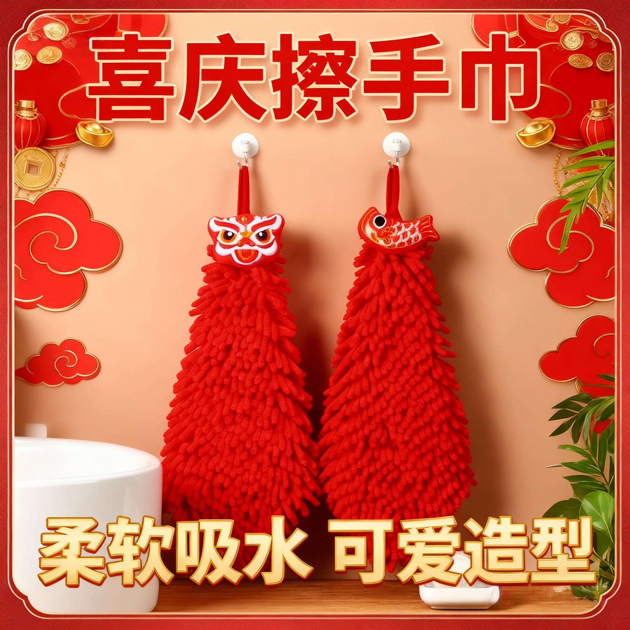 雪尼尔擦手毛巾挂式吸水速干创意可爱加厚手帕厨房卫生间毛巾家用