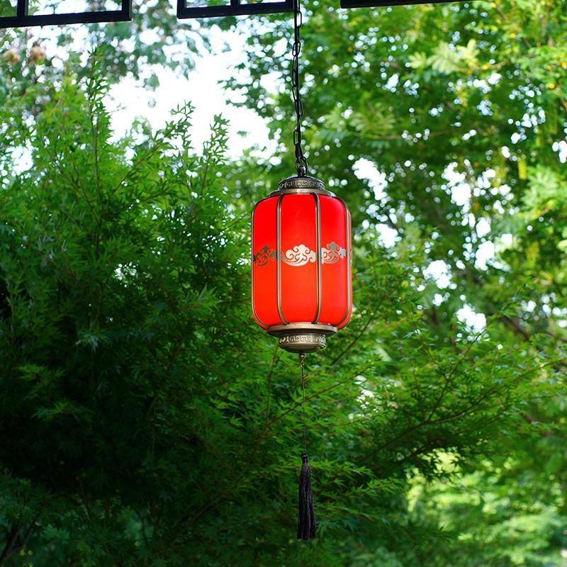 新中式长走廊葡萄架凉亭别墅庭院大门屋檐阳台户外复古红灯笼吊灯