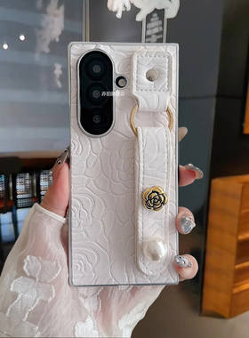 适用三星GalaxyZFold7手机壳新款时尚银壳白色山茶花同款珍珠腕带Zfold6折叠屏保护套创意支架手提绳防摔外壳