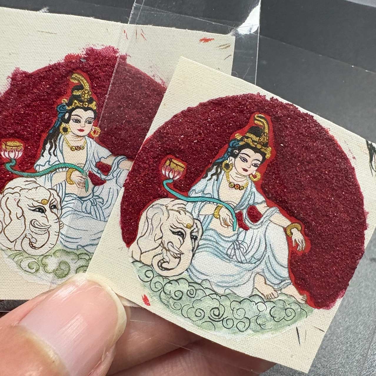 手工朱砂款八大守护唐卡画布十二生肖本命佛随身唐卡普贤3.5画芯