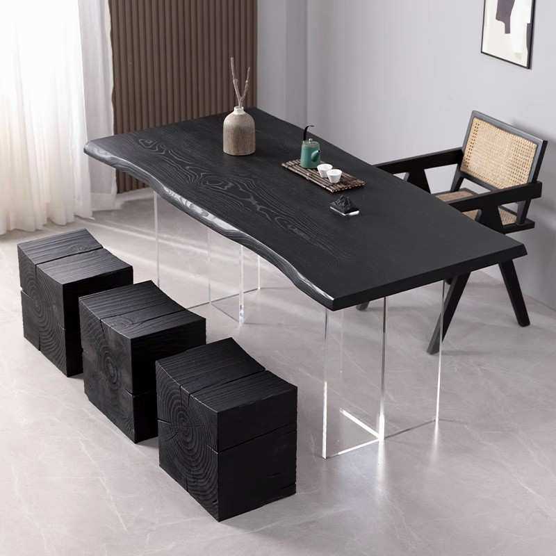 侘寂风碳化黑色实木餐桌原木大板亚克力泡茶桌简约悬浮工作台桌子,金属材料及制品,其他金属制品,淘宝优惠券,粉丝福利购,淘宝优惠卷