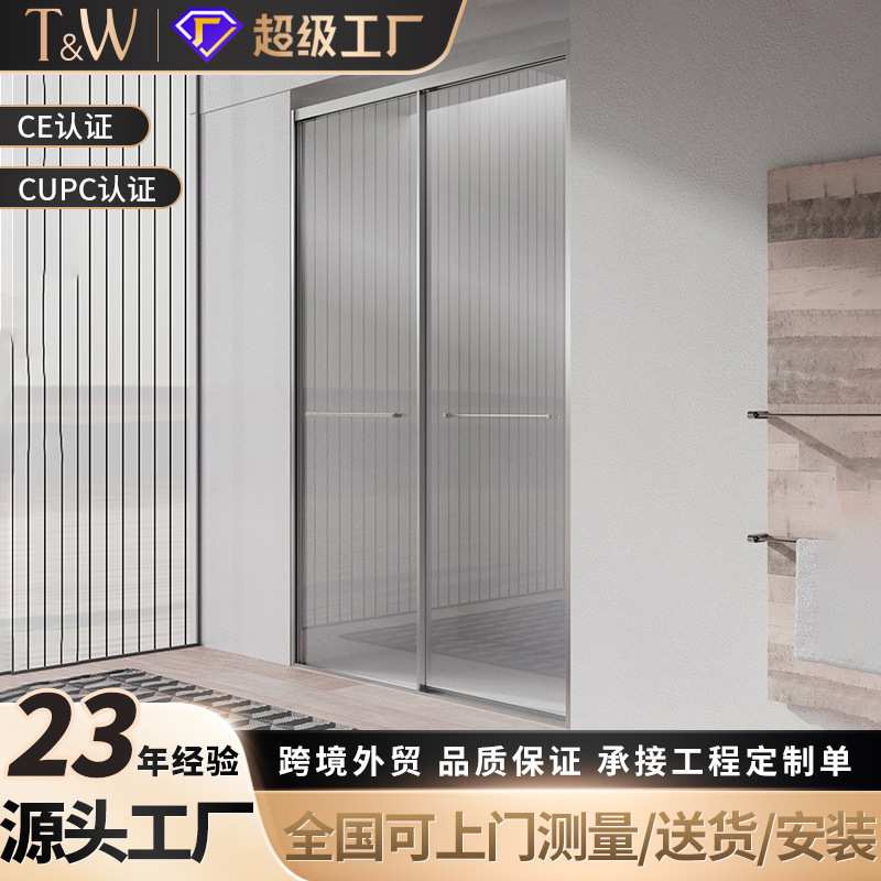 特拉维尔一字型淋浴房极窄边框酒店家用双层玻璃门洗澡间浴屏定制
