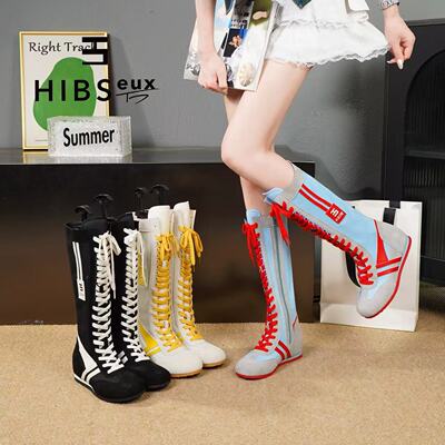 夏季内增高靴子女2025新款透气长筒网面不过膝女靴