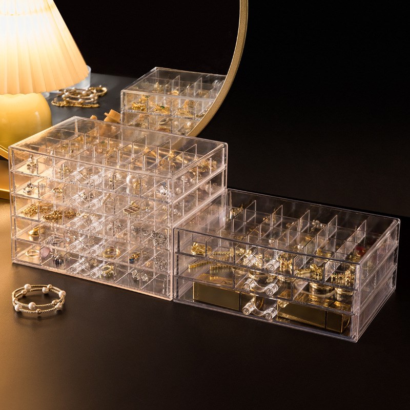 收纳盒美甲d钻首饰品多功能项链有机分格亚克力透明抽屉化妆品桌