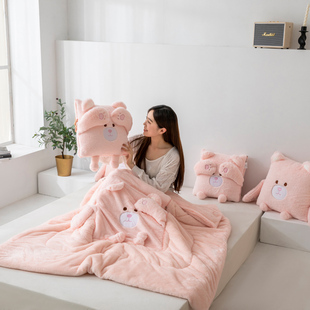 可爱加厚毛绒两用抱枕被子秋冬A办公室沙发午休毯保暖汽车枕头被