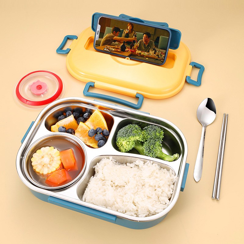 1.5L304不锈钢保温t饭盒分格隔快餐盘儿童小学生便当食堂大容量