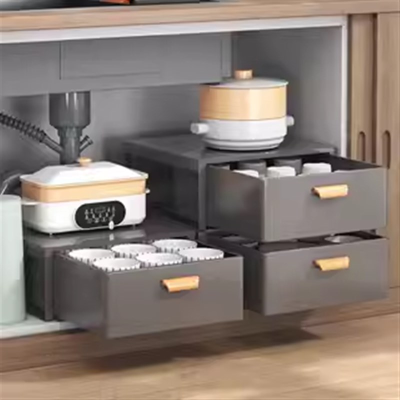 厨房橱柜深柜f拉篮收纳筐抽拉抽屉滑轨收纳盒零食架调料分层置物