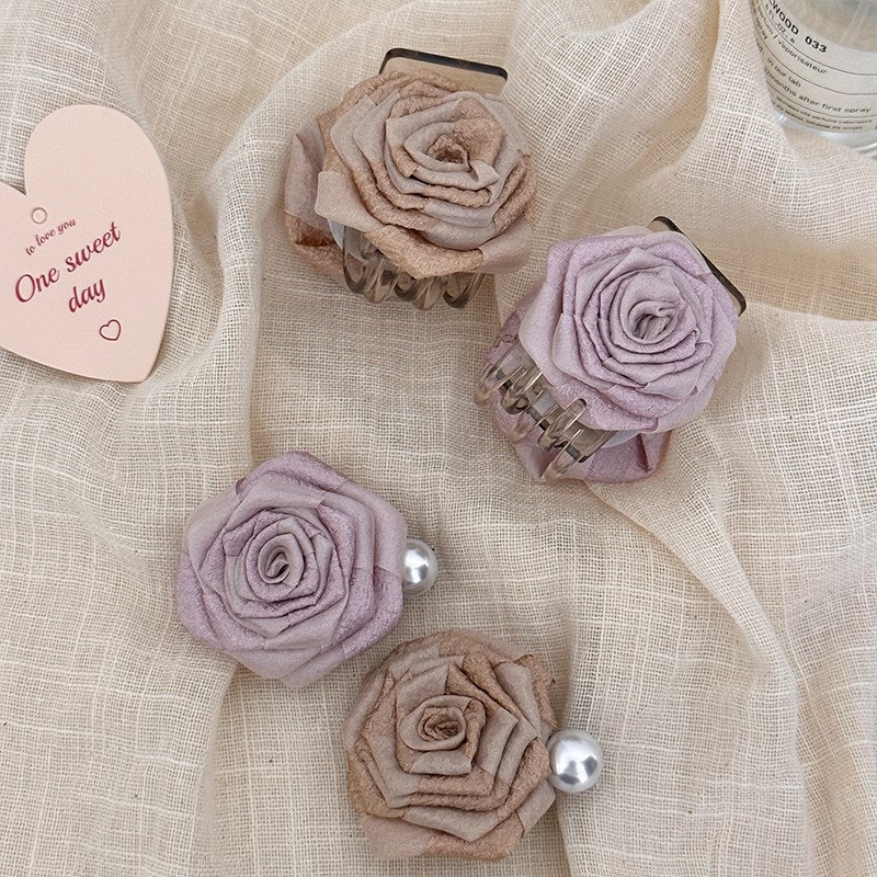 干枯玫瑰花发夹2024新款耳边碎发夹子侧L边头饰短烫发卡羊毛卷发