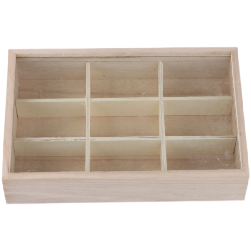 实木透明分格矿石岩石标本盒收y纳展示盒昆虫标本制作工具九格首