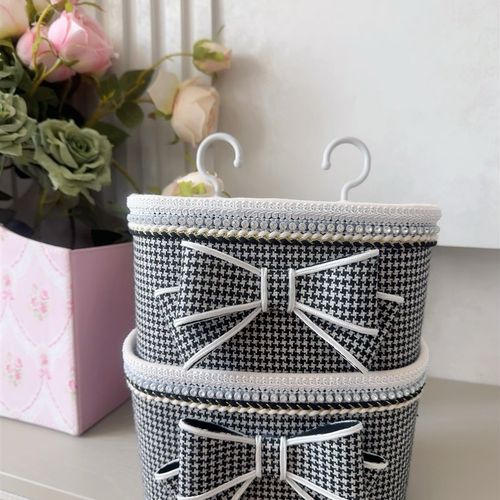 韩式棉麻卫生间布艺蕾丝挂篮化z妆品储物篮床头壁挂置物架小收纳