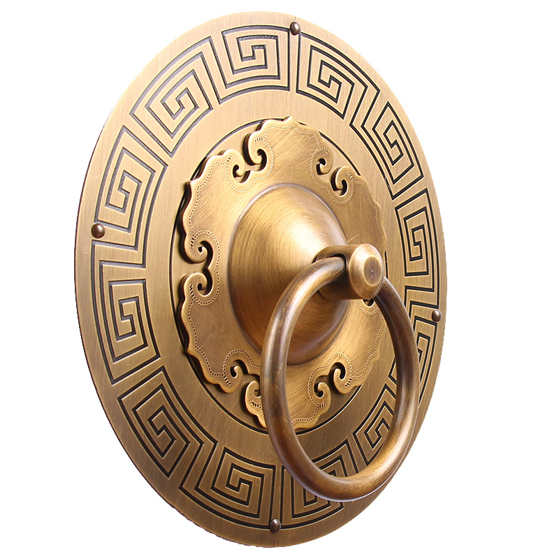 大门铜门c环中式装饰大门铜把手纯铜圆形门环拉手复古实木门门把