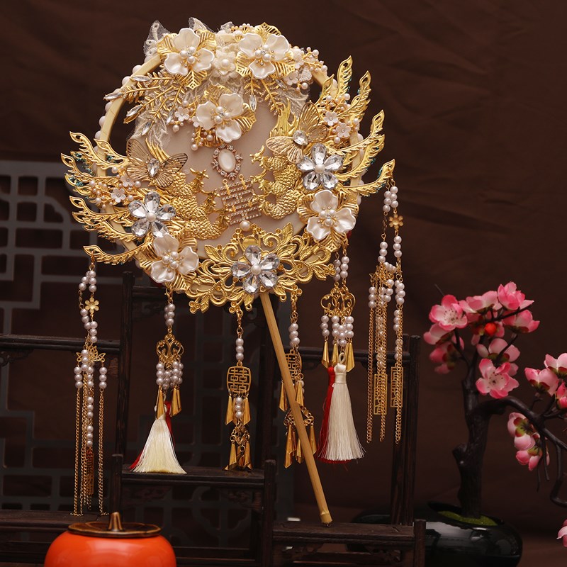 团扇新娘结婚重工双面双色中式新婚礼物送新娘闺蜜Udiy材料包成品