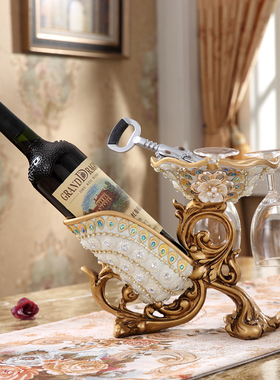 欧式红酒架摆件开业装饰餐v厅酒柜摆件样品房装饰品酒瓶高脚杯架