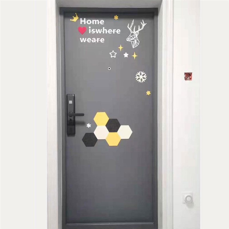 奶油风毛毡门贴自粘防盗门翻新入户门旧木门改造隔V音墙贴创意装