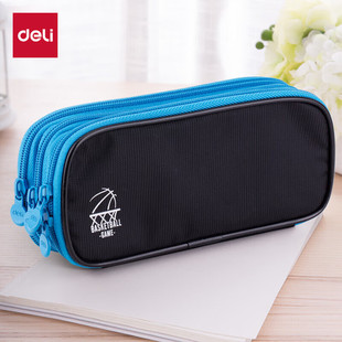 得力大容量三层笔袋高颜值简约文具盒小学生高年级初中男生多功能