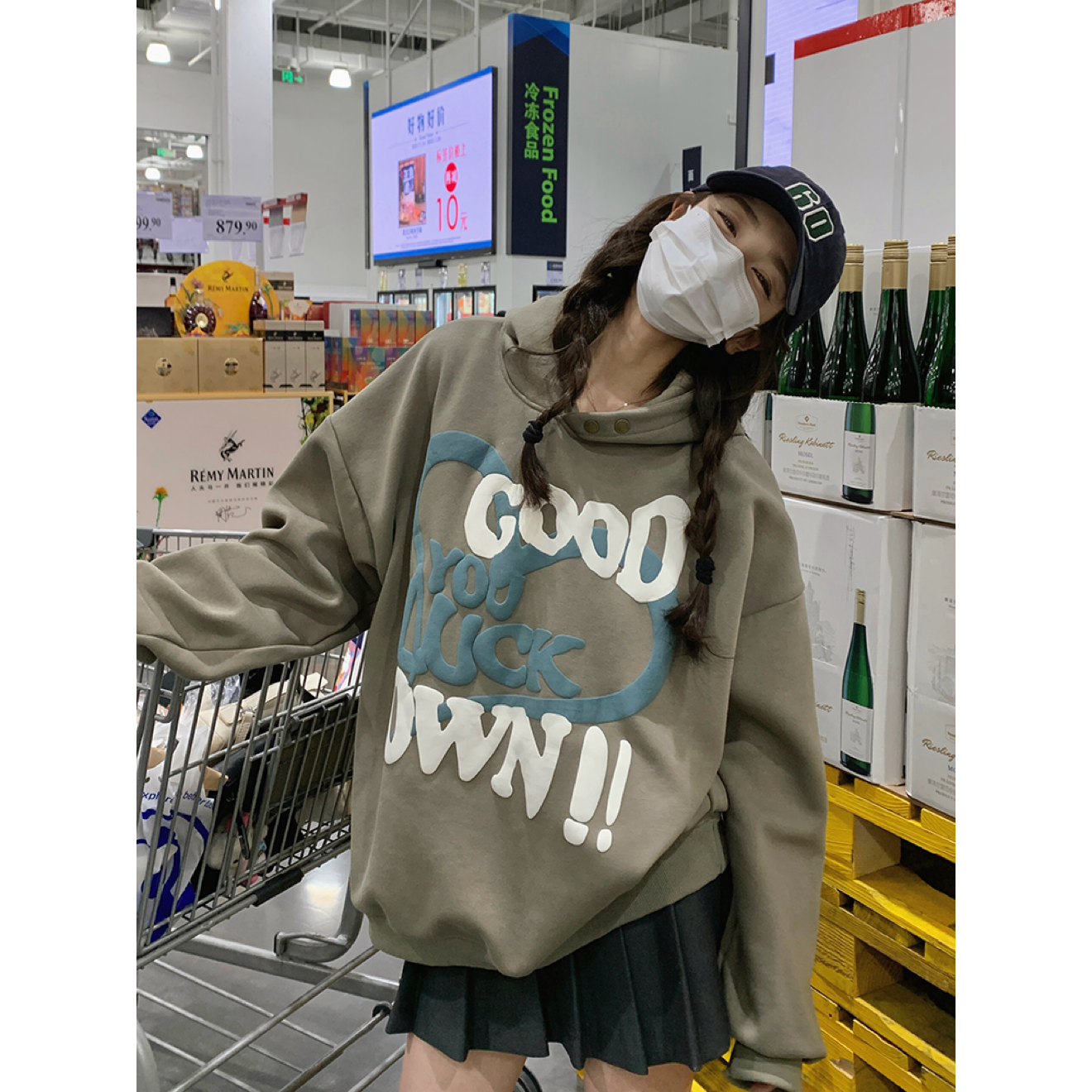 实拍2024秋冬新款美式复古加绒连帽卫衣女慵懒风宽松潮外套上衣