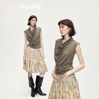 ACOSEY 荡领设计莱赛尔绵羊毛针织背心上衣