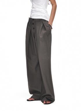 ACOSEY 25SS 贝壳纽扣前腰打褶宽松休闲阔腿直筒长裤