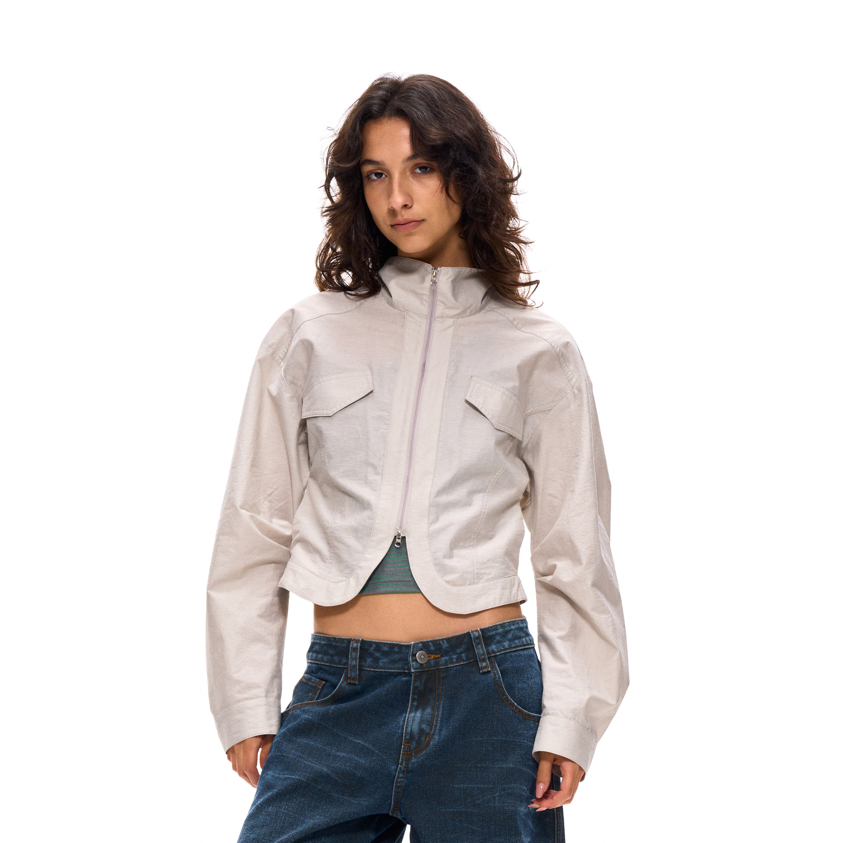 ACOSEY 25SS 立体弯刀袖立领工装棉麻防晒外套UPF50+