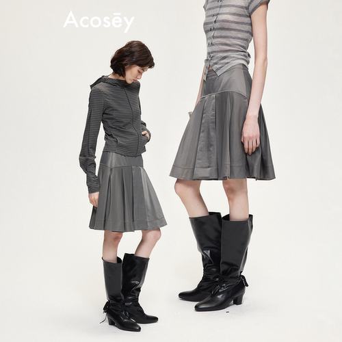 ACOSEY 原创设计柔雾灰铜氨天丝宽边A字短裙半裙