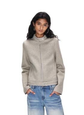 ACOSEY 25SS双色彩纱空气层针织立领运动复古修身开衫卫衣外套