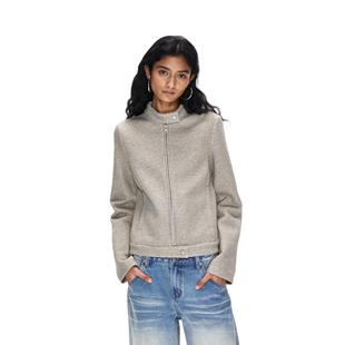 ACOSEY 25SS双色彩纱空气层针织立领运动复古修身开衫卫衣外套