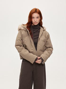 ACOSEY 设计感90白鸭绒环保皮草拼接毛领白鸭绒羽绒服外套